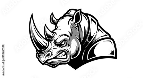 Aggressive Rhino Head Mascot Logo, Fierce Rhinoceros Illustration