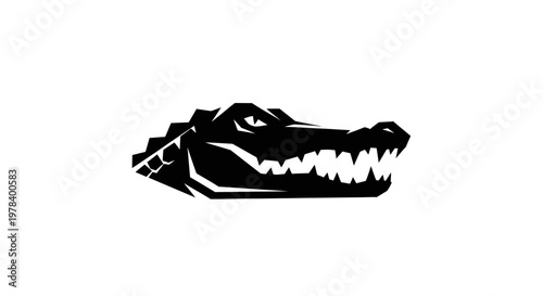 Silhouette of a fierce alligator head with sharp teeth, vector illustration