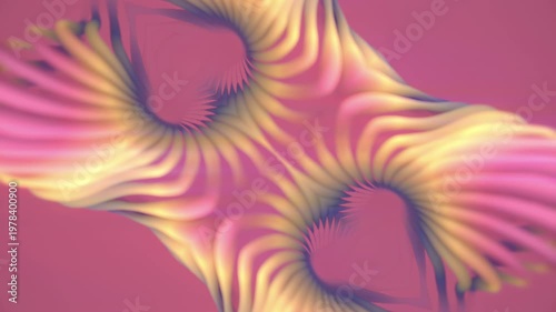 Seamless 4K 3D animation showing hypnotic movement of symmetrical biomorphic forms in pink and yellow tones. Soft gradient and smooth cyclic transformation. Aesthetic backdrop for digital art and IT