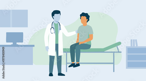 Physician and patient in doctor's office for medical check-up