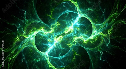 Title electric green energy flow abstract background with dynamic light and fractal patterns description a vibrant abstract image featuring swirling green and