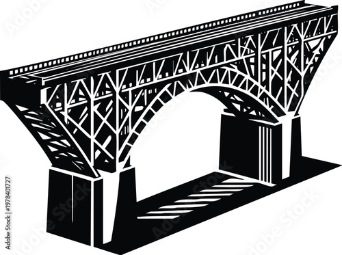 Black and white truss bridge illustration a strong architectural structure for transportation and infrastructure concepts isolated on white background