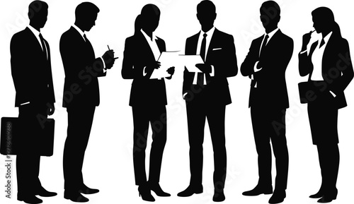 WebBusiness teamwork silhouettes, corporate collaboration concept, professional meeting illustration, flavector