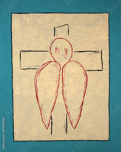 Croquis d'un dessin représentant l'ange Jésus en croix.	