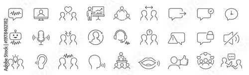 Communication And Speaking Line Icons Set Business Voice Interaction Messaging Vector Outline Collection