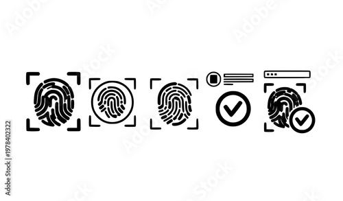 Fingerprint scanning icons set with biometric security and verification symbols vector EPS 10