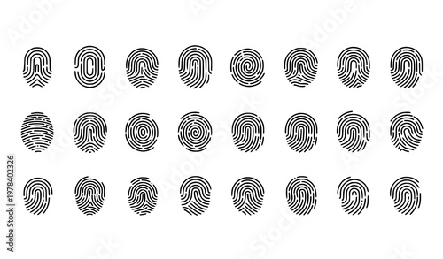 Fingerprint line icons set with biometric scan shapes security outline vector collection EPS 10