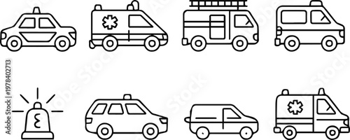 ambulance flat line icons public safety rescue service vehicle set
