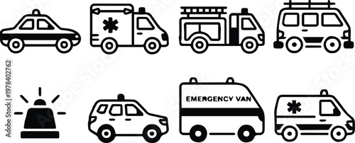 ambulance emergency siren medical star first aid transport icons