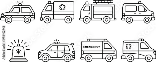 ambulance icon set emergency vehicle line art vector symbols