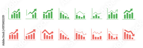 Stock market trend arrows icon vector illustration financial graph up and down movement business investment growth and loss symbol with green and red arrows isolated on white background