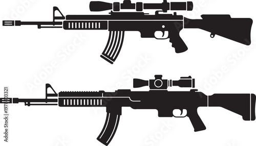 rifle icon set two black silhouettes with scope magazine and stock art