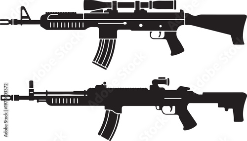 rifle comparison vector showing classic and tactical stock outline art