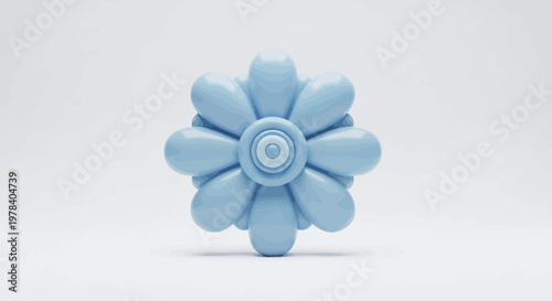 Soft pastel blue flower illustration with a perfectly symmetrical and smoothly rendered design, conveying a serene and minimalist decorative floral motif for various projects