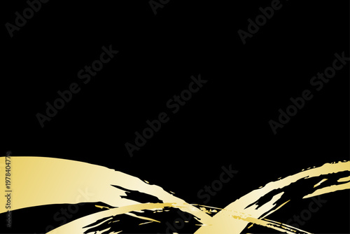 黒背景に金色の筆ラインが映える和風高級デザイン素材