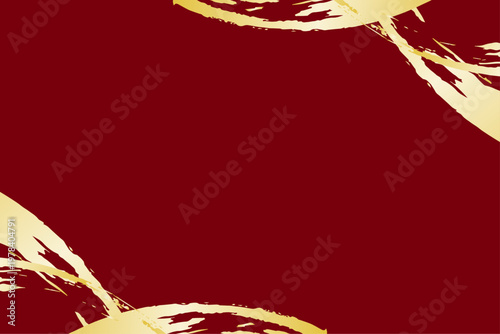 赤背景に金色の筆ラインが映える和風高級デザイン素材