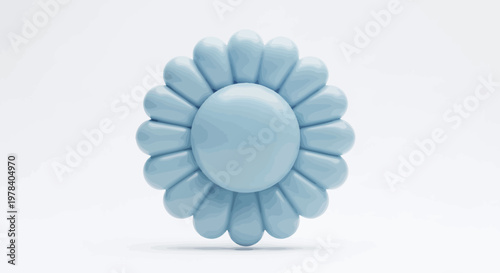Softly sculpted three-dimensional light blue flower blooming with smooth, rounded petals, presented as a vibrant decorative graphic element