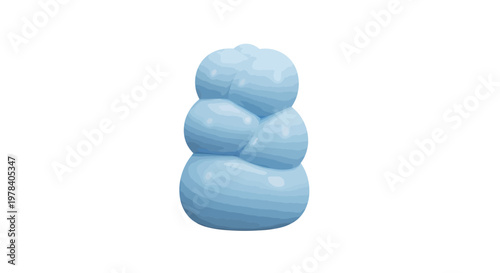 Abstract light blue blob resembling a budding flower on a white background, an artistic interpretation of nature's forms