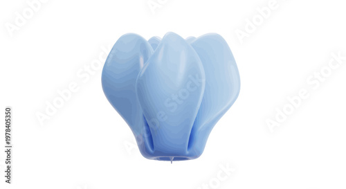 Abstract blue flower with smooth, flowing petals, softly folded and elegantly blended. A digitally sculpted, aerated botanical form, evoking a light, fluid, whisked aesthetic