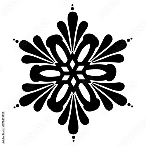 Symmetrical Black and White Mandala Snowflake Ornament Illustration