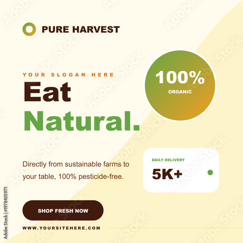 Organic food, natural eating, eco friendly, sustainable farming, healthy lifestyle vector template post design template