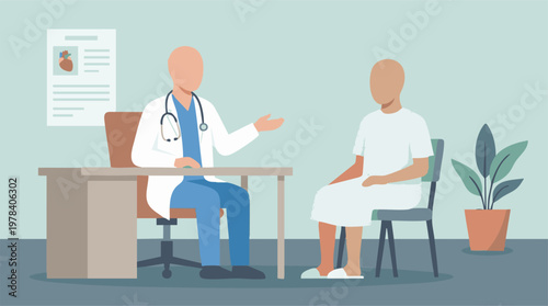 Medical consultation between a doctor and patient in a modern clinic office