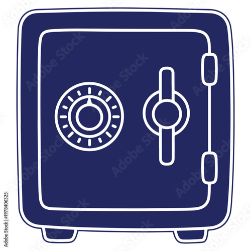 Stylized Blue Safe with Combination Lock and Handle for Storing Valuables and Important Documents and Digital Assets