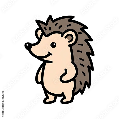 Cute cartoon hedgehog standing upright.