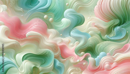 Dreamy Abstract 3D Pastel Flowing Waves Background with Soft Gradients and Fluid Textures
