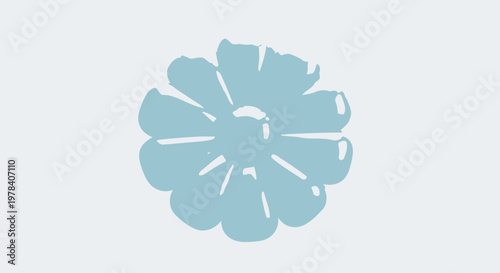 A beautiful light blue abstract flower illustration against a plain light grey background, perfect for nature and spring themes
