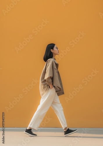 Southeast Asian walking footwear standing.