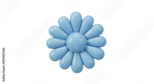 A charming light blue cartoon flower with rounded petals, perfect for whimsical designs and nature-themed projects