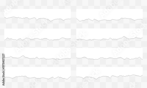 White Torn Paper Edges on checkered background. Ripped vector paper strips for scrapbooking, digital notes, website headers, text banners, and creative advertising layouts