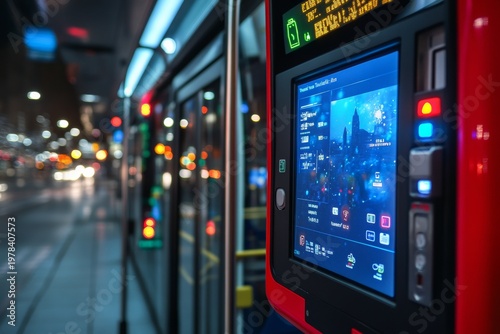 selective focus close up of contactless ticket kiosk inside bus