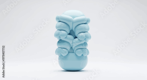 Pastel blue abstract flower sculpture, artfully crafted with soft, whisked forms. This delicate piece blooms with serene, voluminous artistic elegance