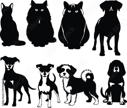 8 Domestic Dog and Cat Breed Silhouettes