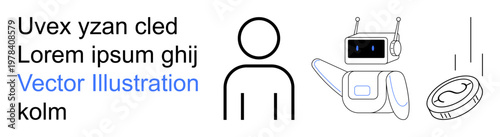 Artificial intelligence, fintech, automation, digital economy, robotics, financial management. A person icon, a robot and a coin. Artificial intelligence and fintech concept