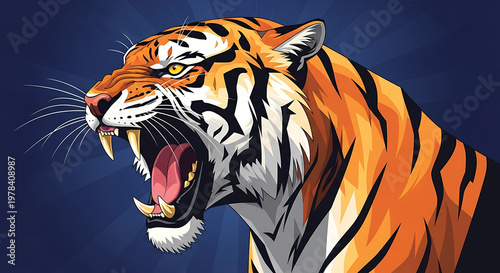 Roaring Tiger Portrait with Fierce Expression