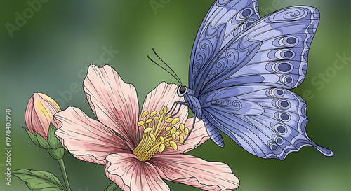 Butterfly on pink flower colorful nature scene