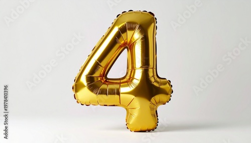 Vibrant gold number four balloon floating, ideal for festive decorations, milestones, and marking significant moments