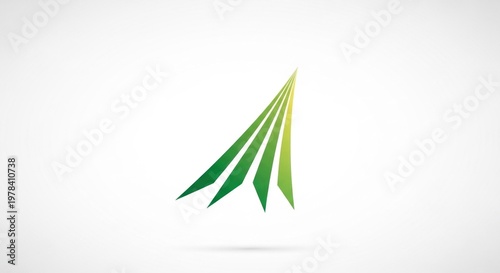 A green and yellow abstract geometric shape with a shadow on a white background.