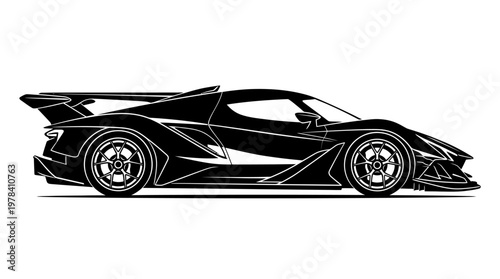 Sleek Silhouette of a Supercar: A black supercar, rendered in a striking outline, exudes power and aerodynamic grace. A symbol of speed and luxury, its design is a testament to automotive excellence.
