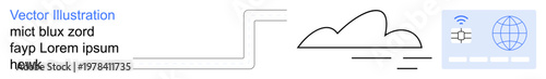 Cloud computing, internet connectivity, data transfer, web technology, digital communication, global access. Line art cloud, data exchange global networks. Cloud computing and internet connectivity