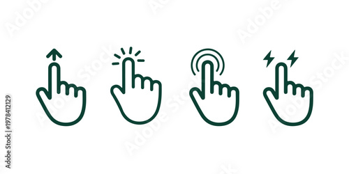 Set of cursor icons click swipe hand pointer gesture computer touchscreen website design element