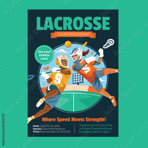 Lacrosse championship poster with players in action and event information layout