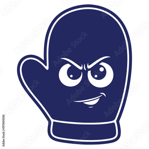 Cartoon Mitten Character with Grumpy Expression Ready for Winter Weather Activities and Warmth Illustration