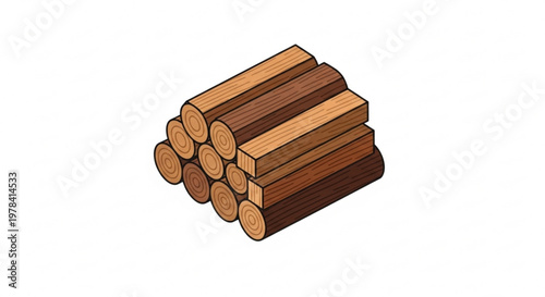 Stack of wooden logs and lumber beams for construction industry