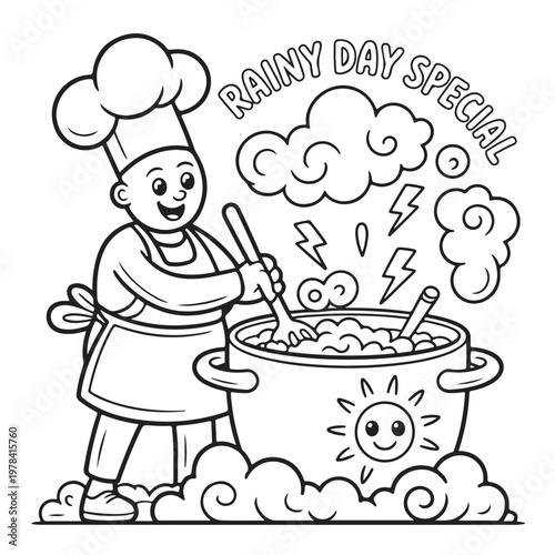Happy Chef Coloring
Pages with Black and white
vector book page
