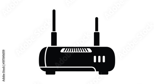 Black wireless router icon detailed design with prominent antennas a silhouette