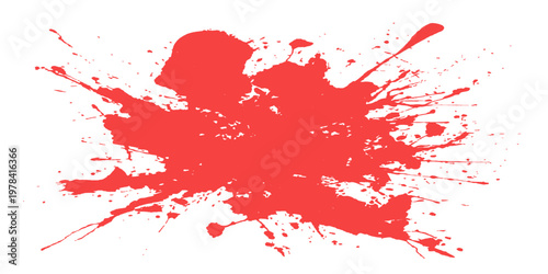 Red ink splat and grunge blots create a decorative paint splash illustration with a textured blood splatter design on a vector art backdrop